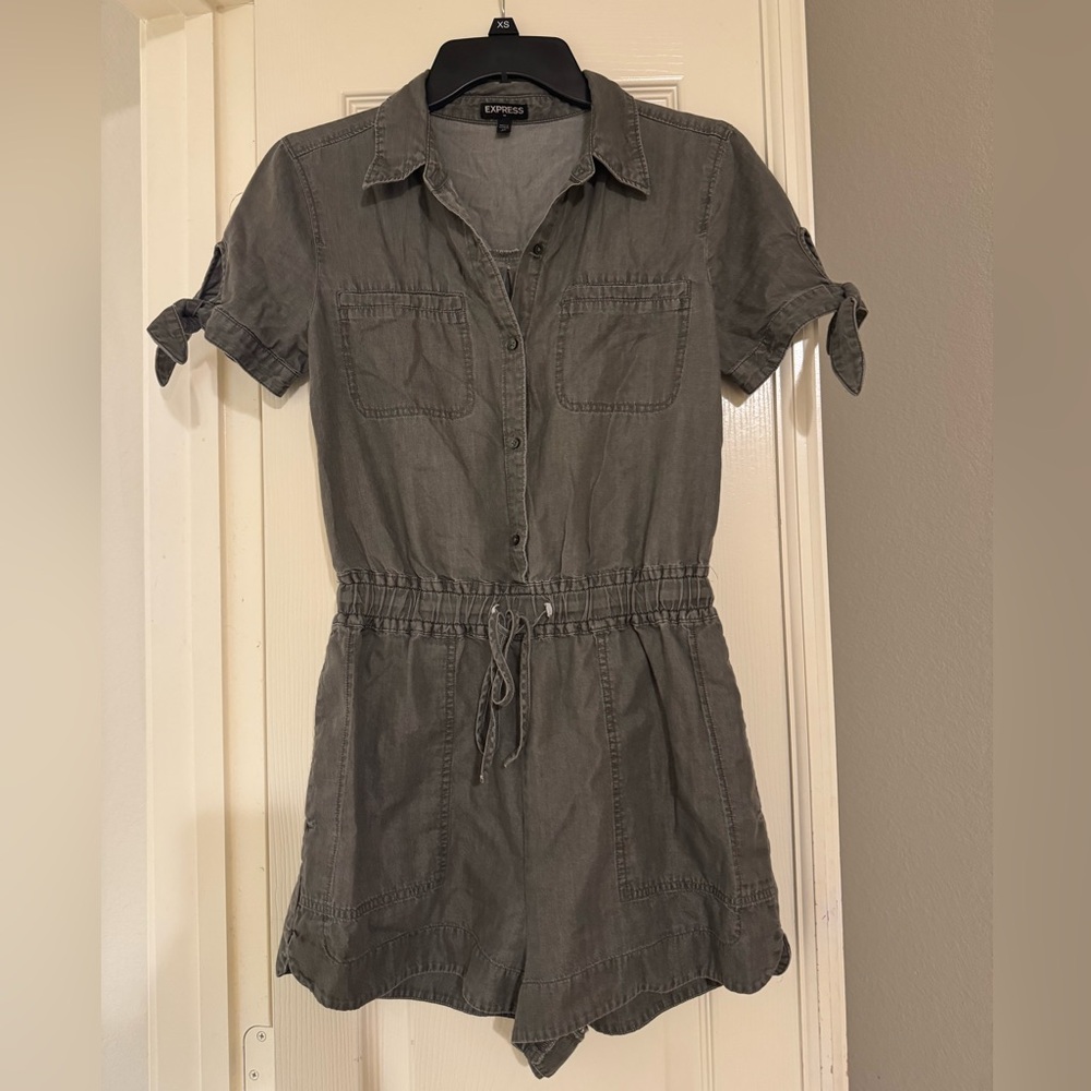 Express Army Green Button-Up Romper
